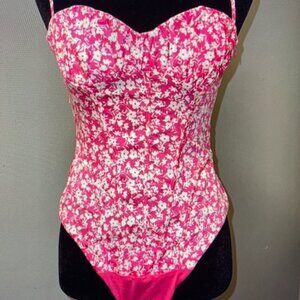 NWT~Zara Pink & White Floral Corset Bodysuit Tank Top Women's Size M